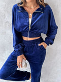 Zip Up Long Sleeve Cropped Top and Joggers Set - Trendsi
