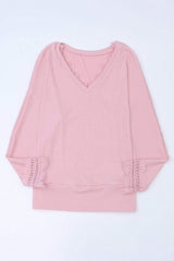 Lace Detail V-Neck Long Sleeve T-Shirt - Trendsi - Flyclothing LLC
