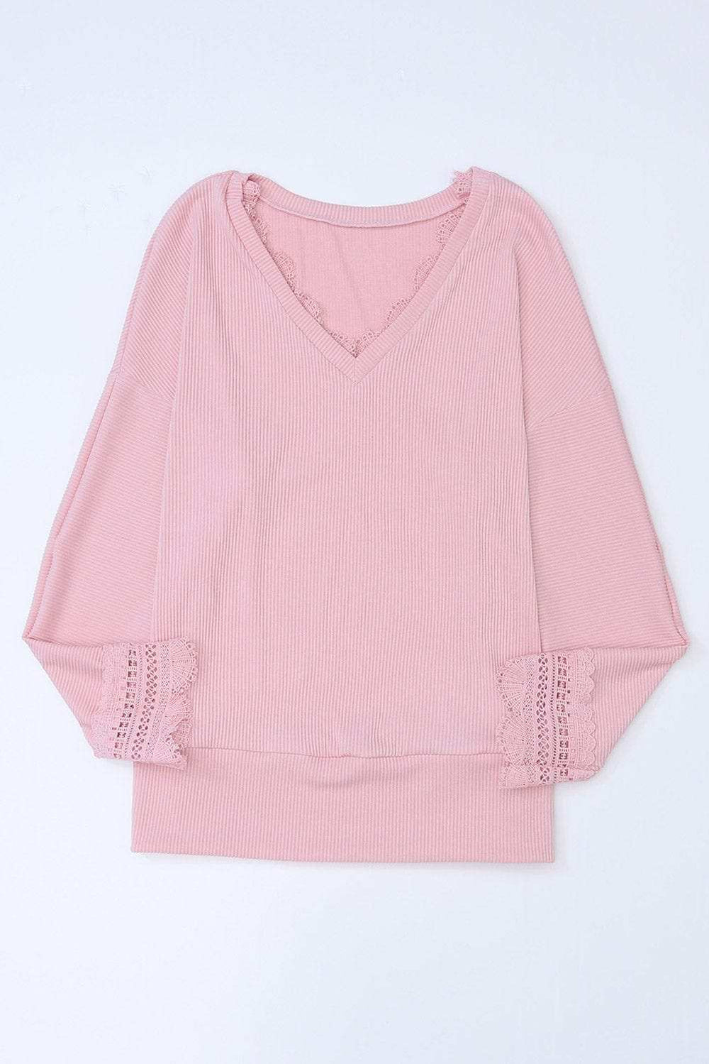 Lace Detail V-Neck Long Sleeve T-Shirt - Trendsi - Flyclothing LLC