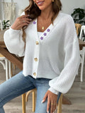 V-Neck Button Up Long Sleeve Cardigan - Trendsi