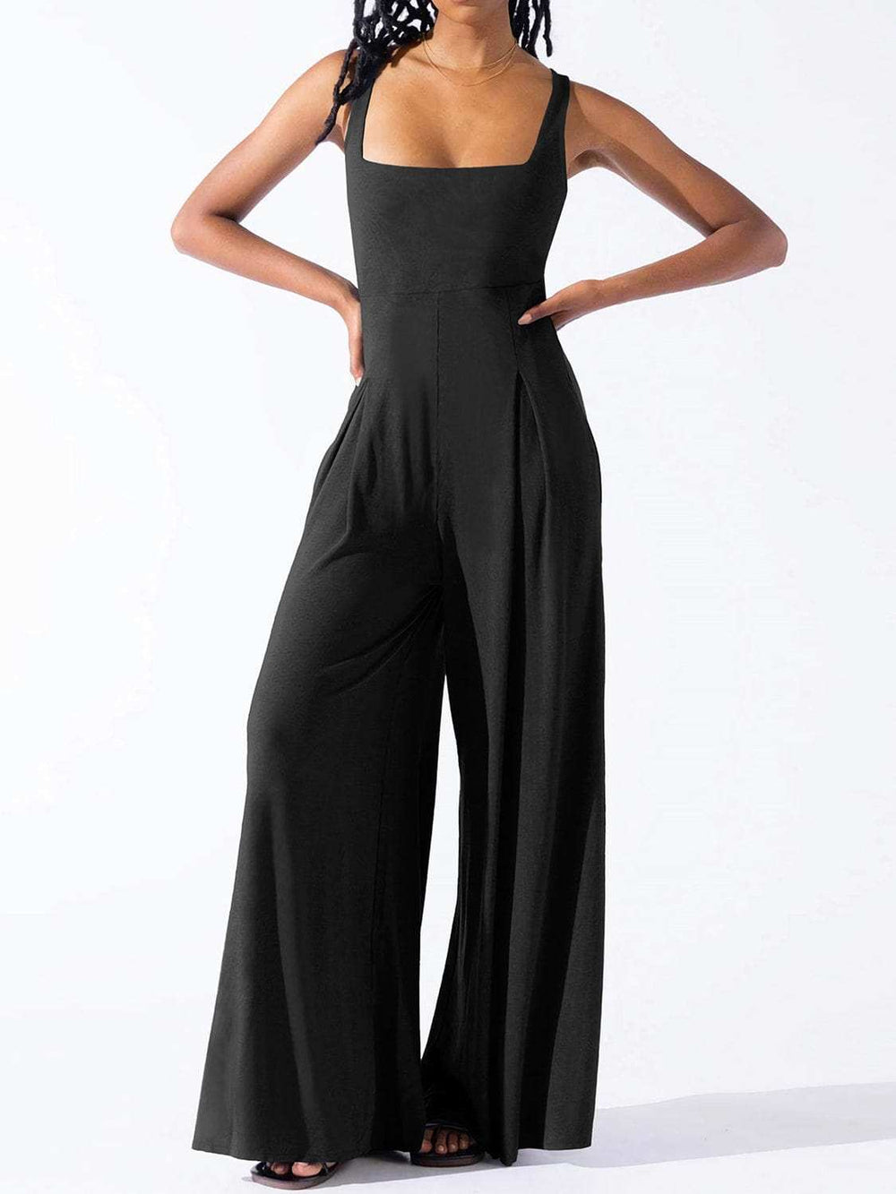 Square Neck Wide Strap Jumpsuit - Trendsi - Flyclothing LLC