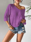 V-Neck Three-Quarter Sleeve Knit Top - Trendsi - Flyclothing LLC