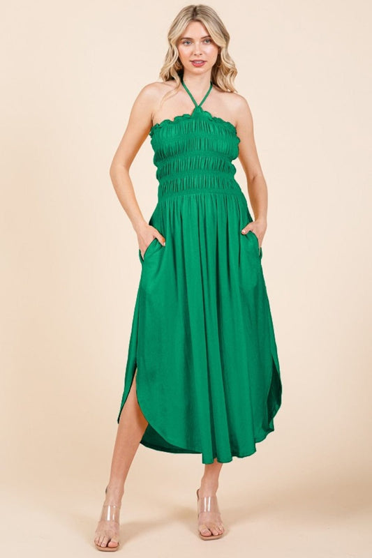 Culture Code Tie Back Shirring Dress with Pockets - Trendsi