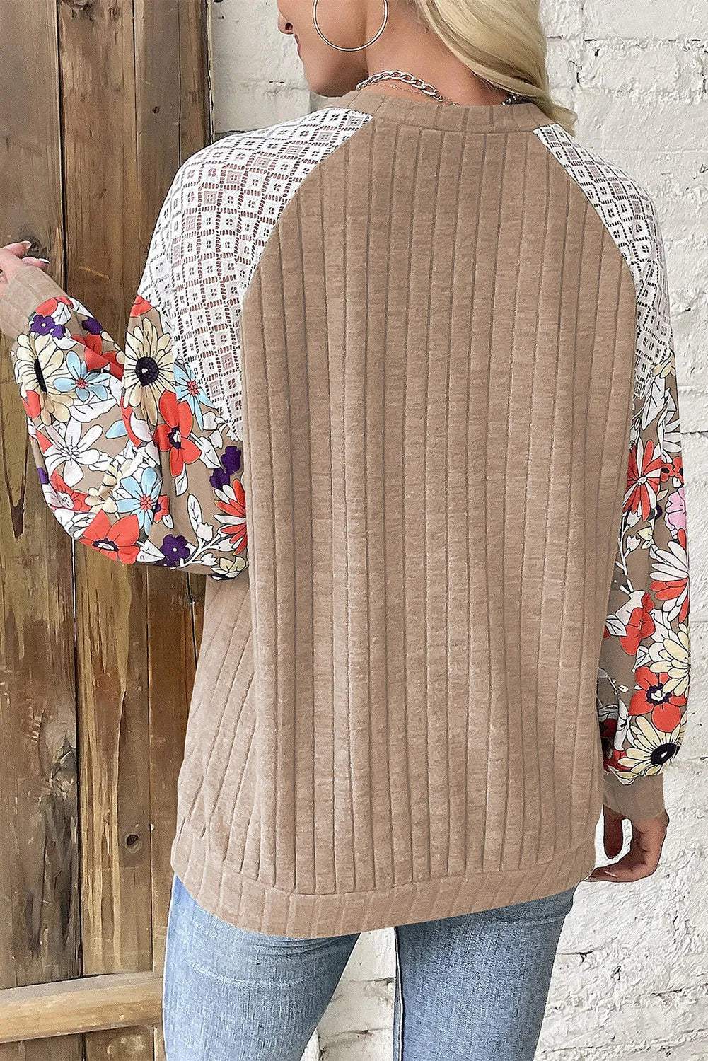 Printed Round Neck Long Sleeve Top - Trendsi - Flyclothing LLC