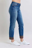 Judy Blue Full Size Mr Plaid Print Cuff Bf Jeans Plus Size - Trendsi - Flyclothing LLC