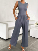 Round Neck Sleeveless Wide Leg Jumpsuit - Trendsi - Flyclothing LLC