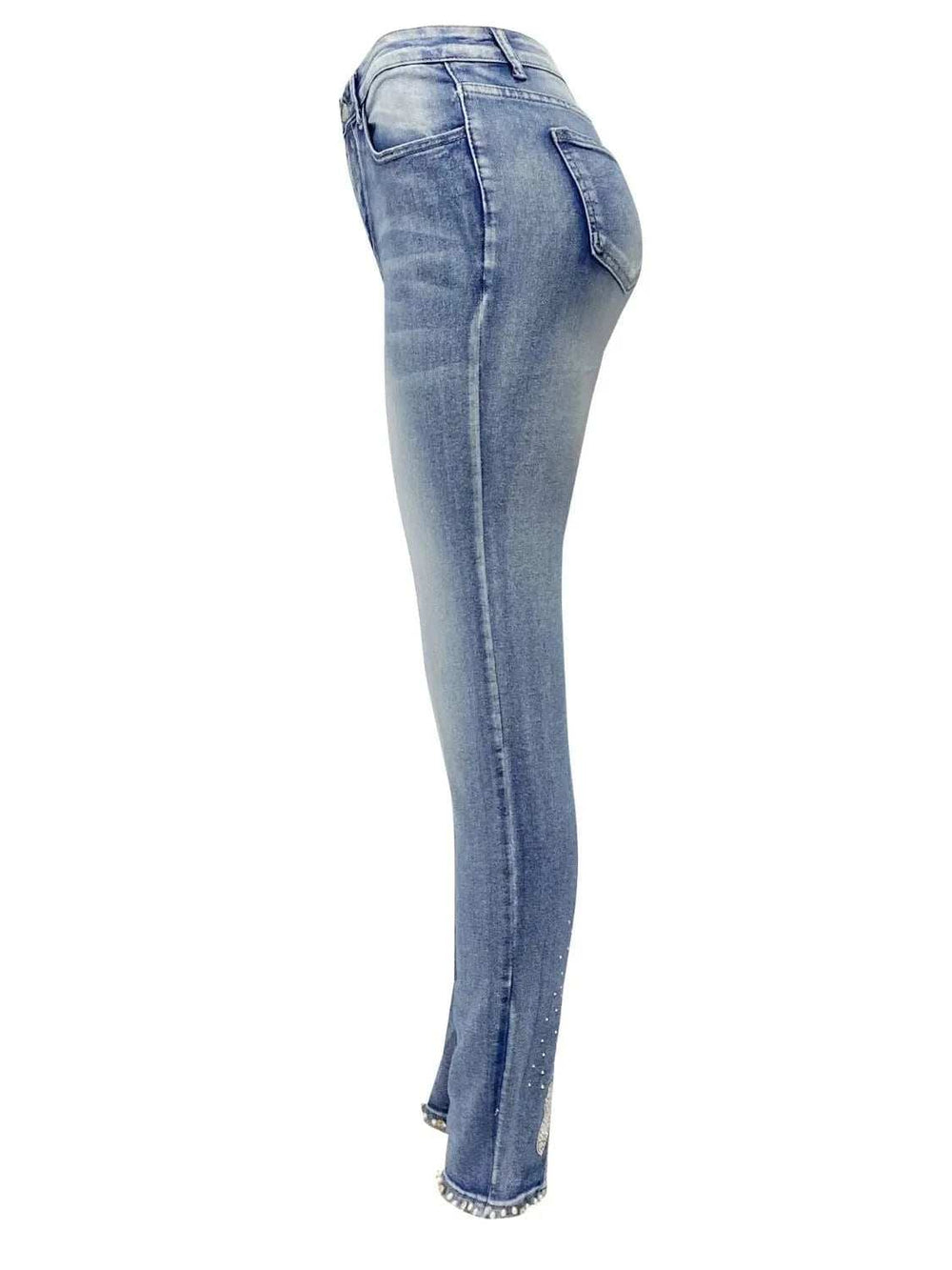 Rhinestone Butterfly Jeans with Pockets - Trendsi - Flyclothing LLC