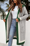 Pocketed Contrast Long Sleeve Hooded Cardigan - Trendsi - Flyclothing LLC