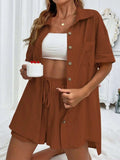 Button Up Half Sleeve Top and Shorts Set - Trendsi - Flyclothing LLC