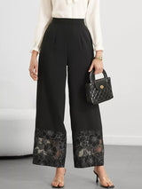 Floral Lace Hem Wide Leg Pants - Trendsi - Flyclothing LLC
