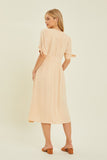 HEYSON Full Size Textured Linen V-Neck Button-Down Midi Dress - Trendsi