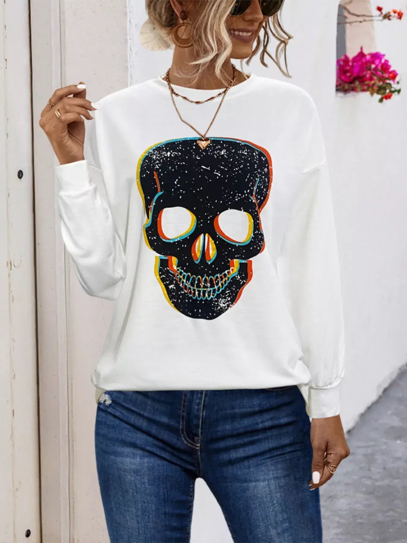 Graphic Round Neck Dropped Shoulder T-Shirt - Trendsi - Flyclothing LLC
