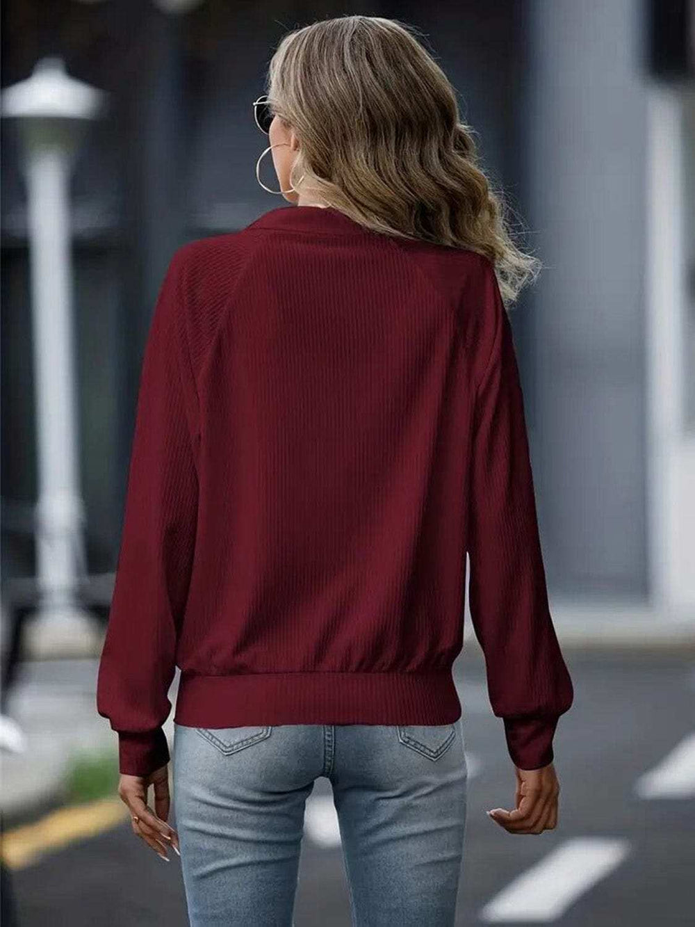 Zip Up Collared Neck Raglan Sleeve Jacket - Trendsi - Flyclothing LLC