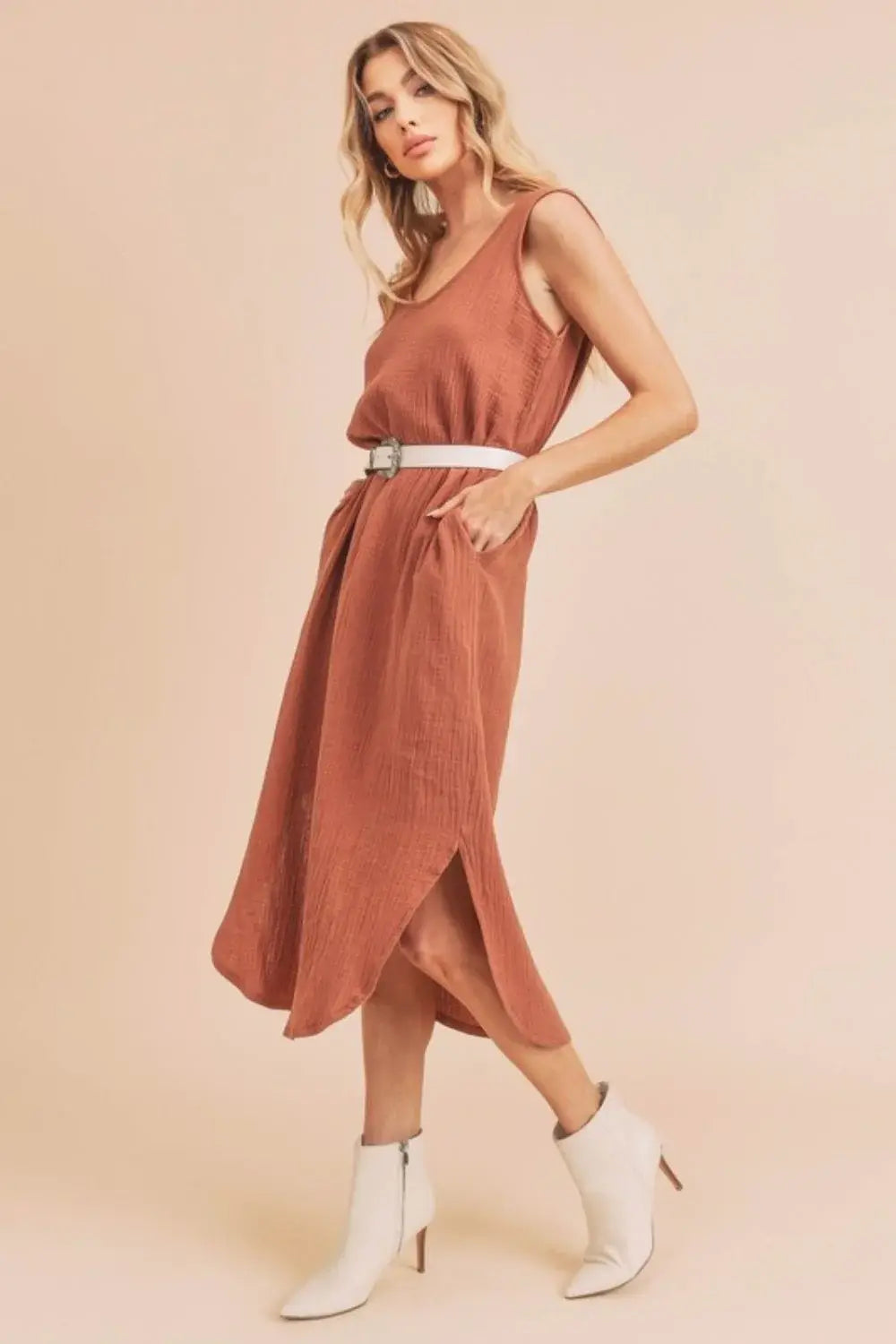 Aemi + Co Round Neck Midi Tank Dress with Pockets - Trendsi - Flyclothing LLC