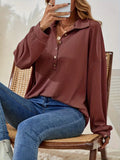 Button-Front Waffle Knit Polo Sweatshirt - Trendsi - Flyclothing LLC