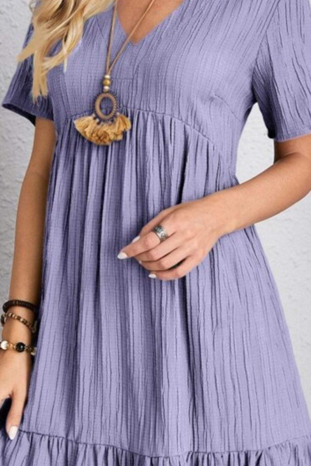 Full Size V-Neck Short Sleeve Dress - Trendsi - Flyclothing LLC