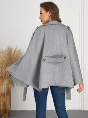 Double-Breasted Tie Waist Poncho - Trendsi