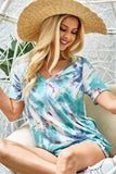 BiBi Tie Dye Terry V Neck Top - Trendsi - Flyclothing LLC