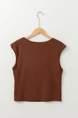 Round Neck Slim Cap Sleeve Top - Trendsi - Flyclothing LLC