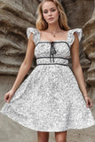 Floral Print Pipping Trim Ruffled Cap Sleeve Mini Dress - Trendsi