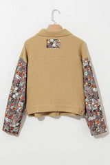 Printed Collared Neck Long Sleeve Jacket - Trendsi - Flyclothing LLC