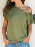 Asymmetrical Neck Short Sleeve T-Shirt - Trendsi - Flyclothing LLC