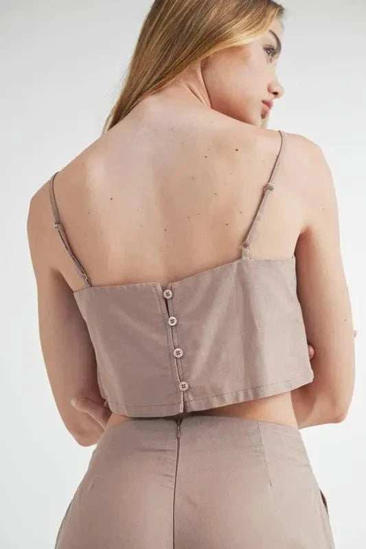 MABLE Linen Mix Crop Cami and Wide Leg Pants Set - Trendsi - Flyclothing LLC