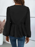 Ivy Lane Peplum Tied Long Sleeve Blouse - Trendsi - Flyclothing LLC