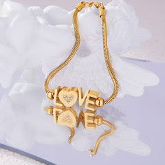 Titanium Steel Rhinestone Letter Bracelet - Trendsi