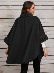 Fuzzy Trim Long Sleeve Poncho - Trendsi
