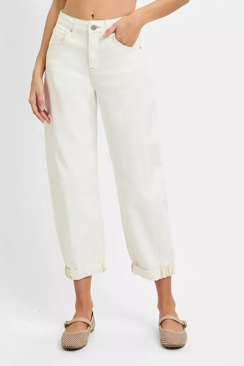 RISEN Full Size High Rise Barrel Cropped Jeans Plus Size - Trendsi - Flyclothing LLC