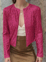 Full Size Sequin Open Front Cropped Jacket - Trendsi - Flyclothing LLC