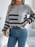 Striped Round Neck Long Sleeve Sweater - Trendsi - Flyclothing LLC