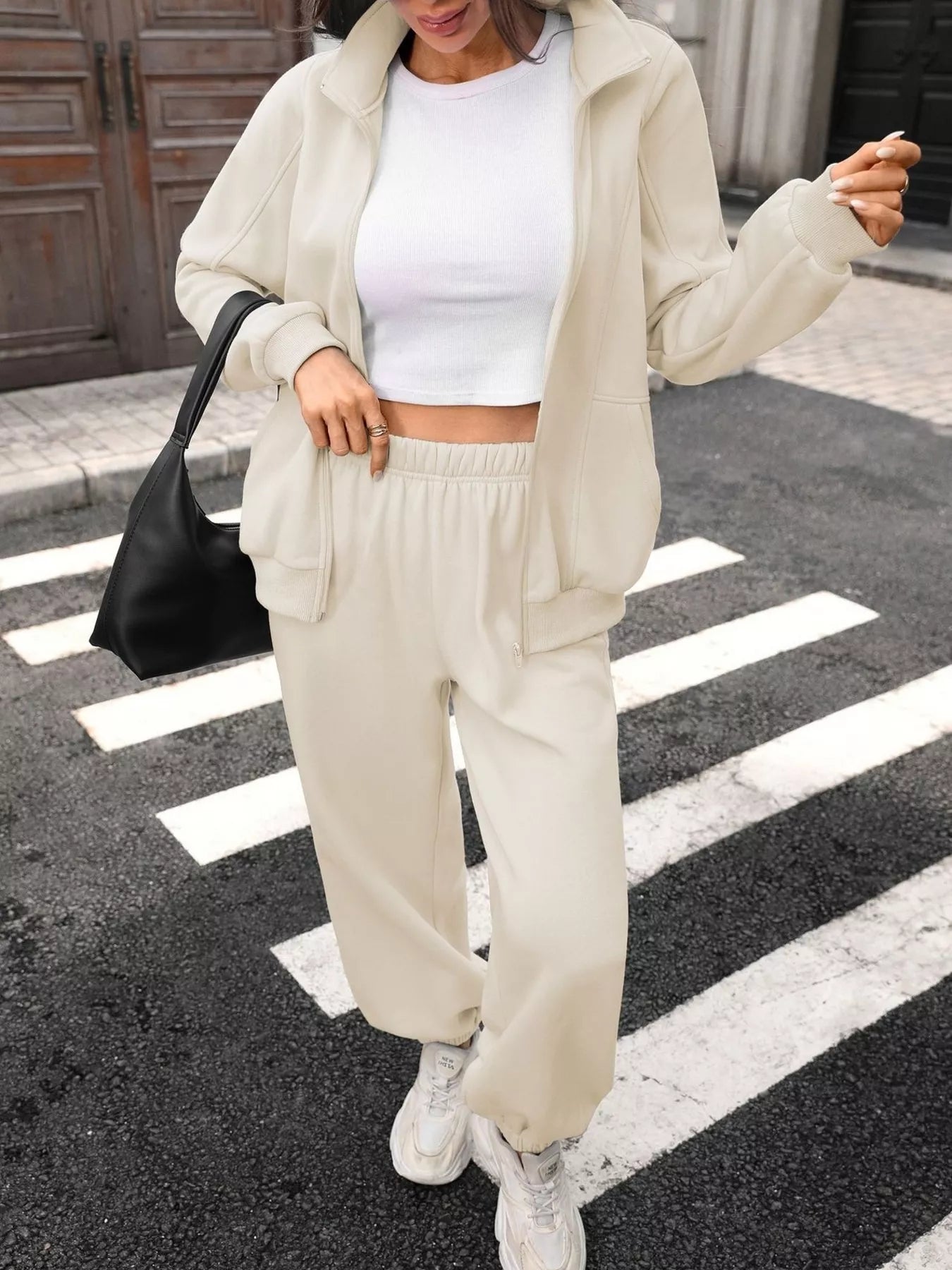Zip-Up Long Sleeve Top and Pants Set - Trendsi - Flyclothing LLC