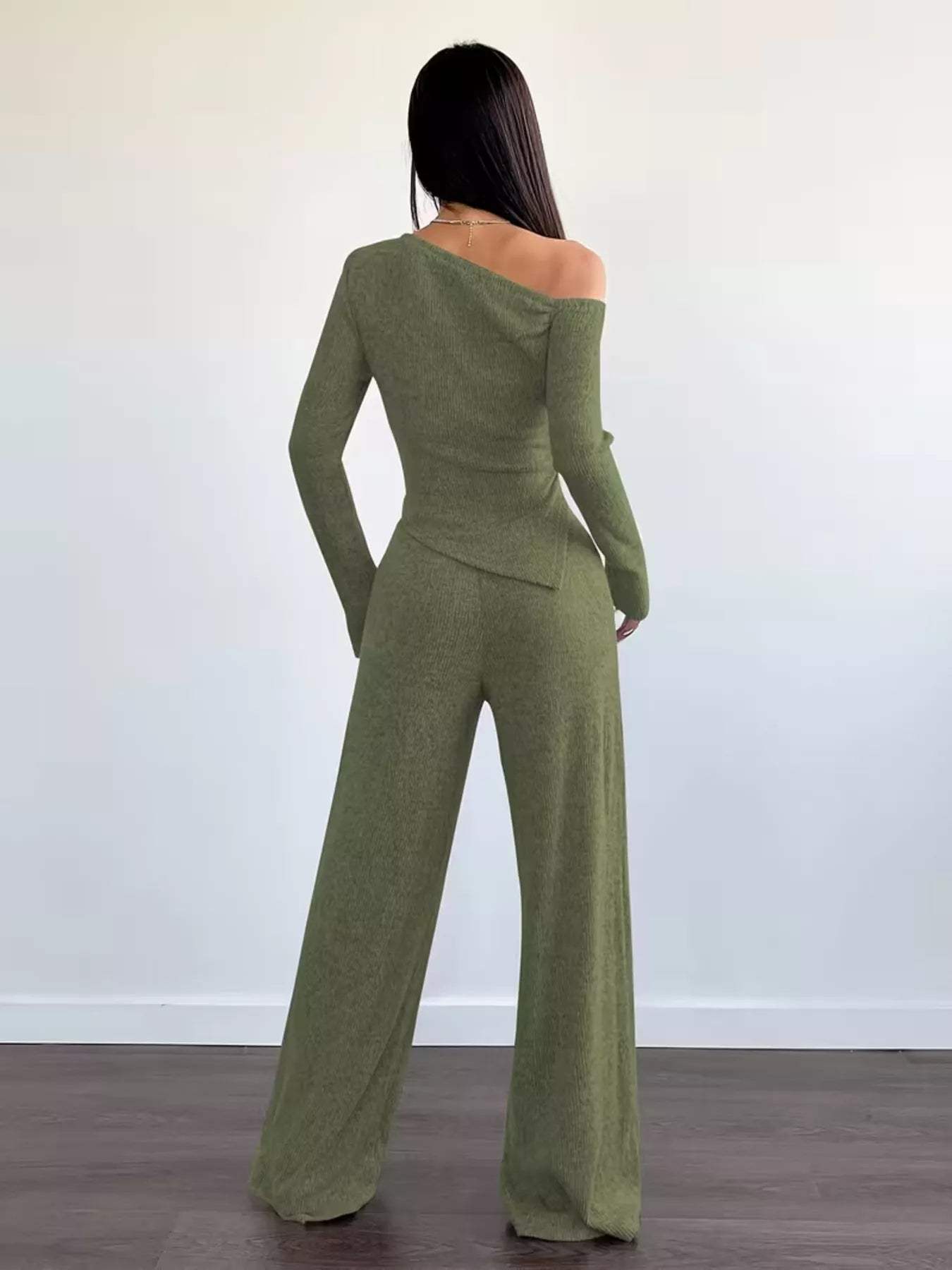 Chic One-Shoulder Asymmetrical Top and Wide-Leg Pants Set - Trendsi - Flyclothing LLC