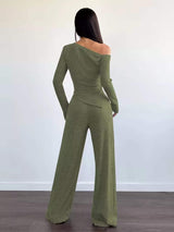 Chic One-Shoulder Asymmetrical Top and Wide-Leg Pants Set - Trendsi - Flyclothing LLC