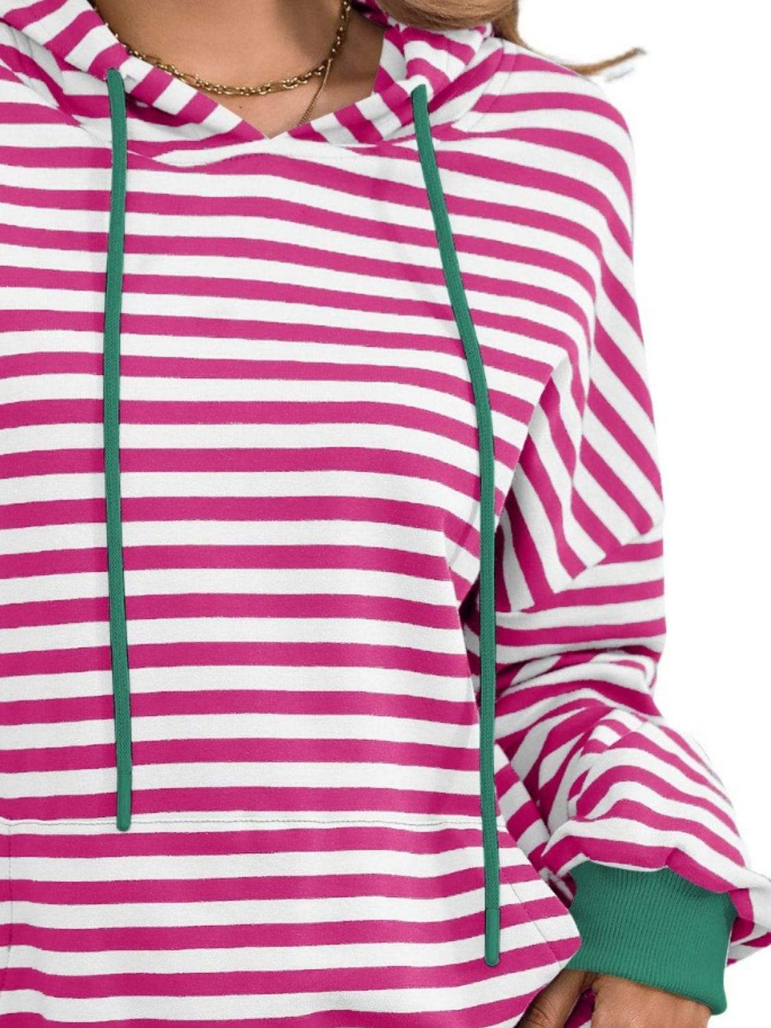 Drawstring Striped Long Sleeve Hoodie - Trendsi - Flyclothing LLC