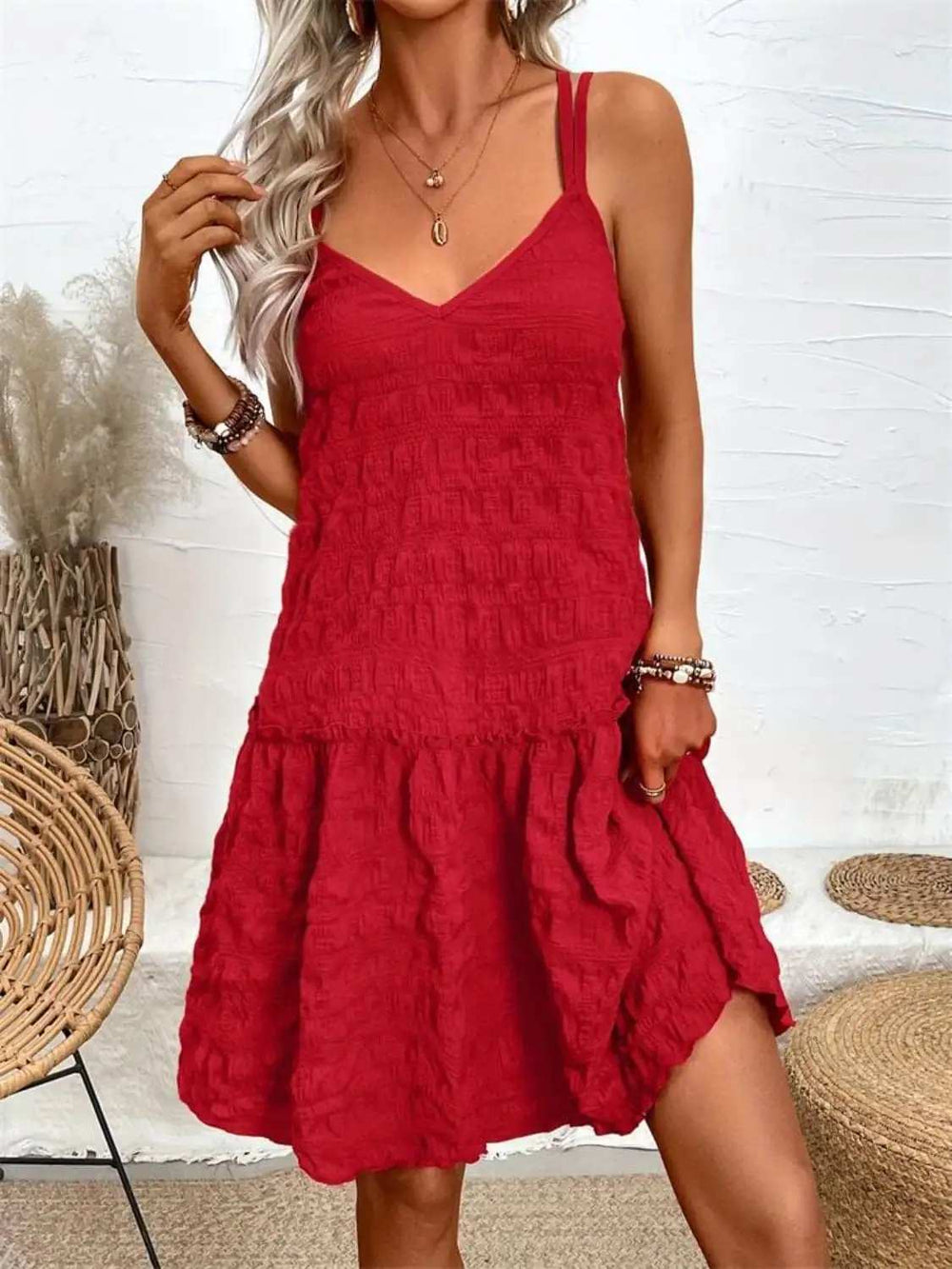 Crisscross Double Spaghetti Straps Tiered Cami Dress - Trendsi - Flyclothing LLC