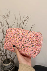 Floral Quilted Clutch with Plaid Lining - Trendsi