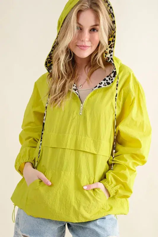 And The Why Leopard Print Hoodie Zipper Up Pocket Windbreaker - Trendsi - Flyclothing LLC