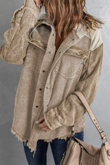 Snap Front Hooded Corduroy Shacket - Trendsi - Flyclothing LLC