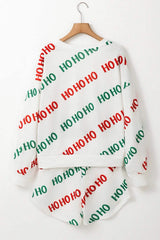 Letter Print Round Neck Long Sleeve Top and Shorts Set - Trendsi - Flyclothing LLC