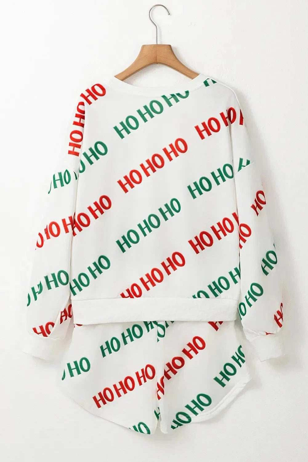 Letter Print Round Neck Long Sleeve Top and Shorts Set - Trendsi - Flyclothing LLC