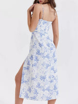 Floral Print Lace Trim Slit Midi Dress - Trendsi - Flyclothing LLC