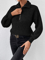 Honey Half Zip Dropped Shoulder Sweater - Trendsi - Flyclothing LLC