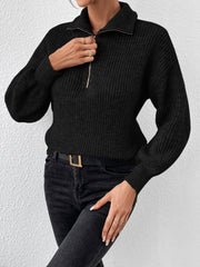 Honey Half Zip Dropped Shoulder Sweater - Trendsi