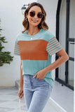 Color Block Round Neck Short Sleeve T-Shirt - Trendsi - Flyclothing LLC
