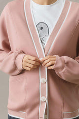 Contrast Trim V Neck Button Up Cardigan - Trendsi - Flyclothing LLC