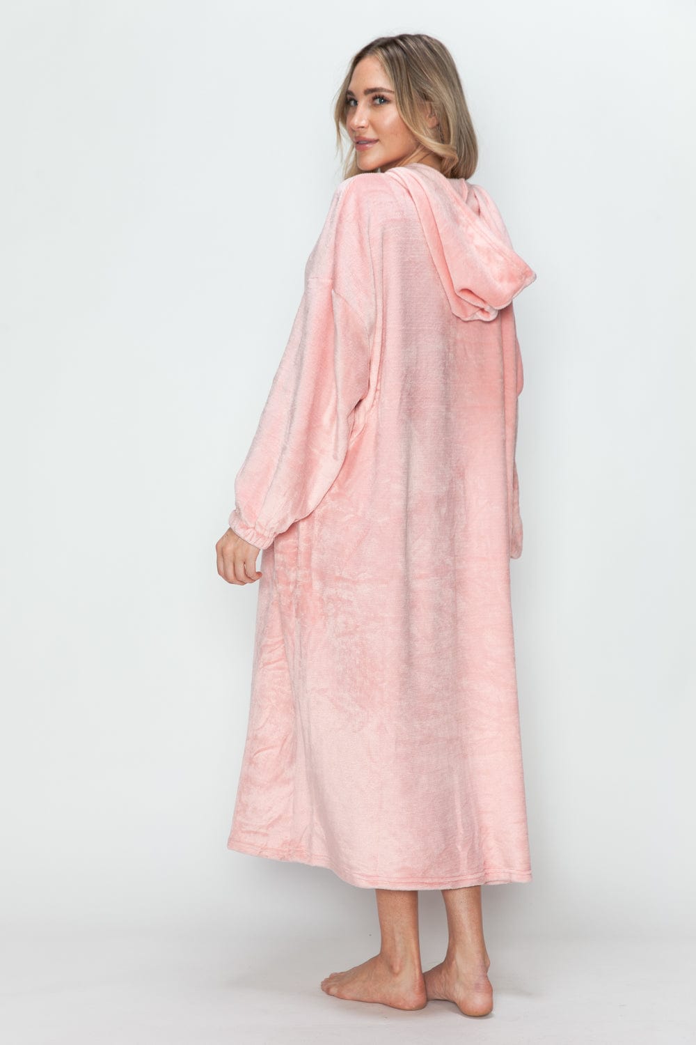 Double Take Full Size Pocketed Hooded Midi Lounge Dress - Trendsi
