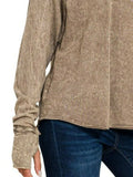 Zenana Crinkle Washed Thumb Hole Cuffs Long Sleeve Top - Trendsi - Flyclothing LLC